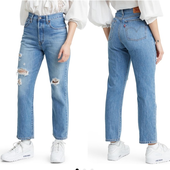 Ripped High Waist Cropped Straight Leg 